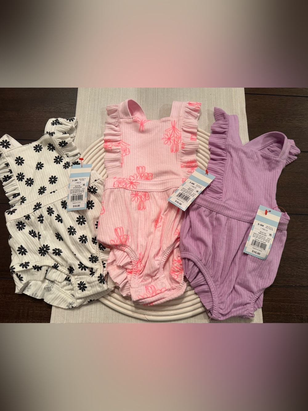 Kids Ruffled One-Piece Romper - 3 piece set